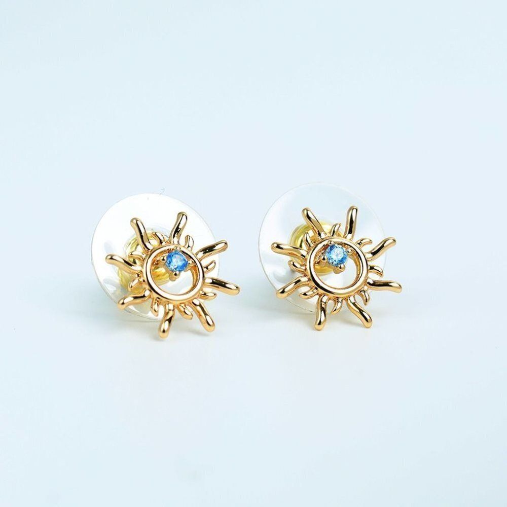 Hippie Style Sun Inlay 18K Gold Plated Ear Studs Earrings Eclipse